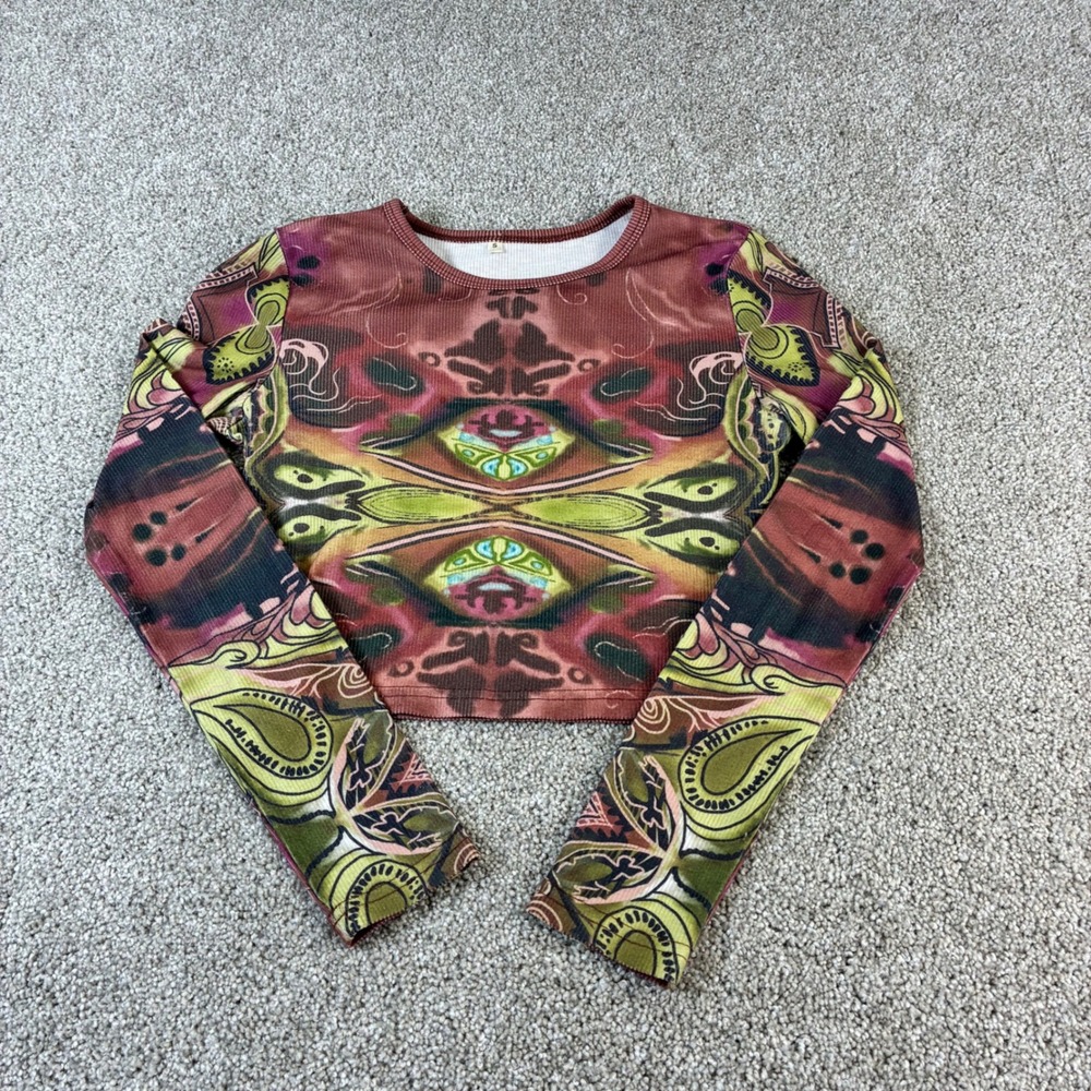 Women's Multi-Color Printed Long Sleeve Crop Top